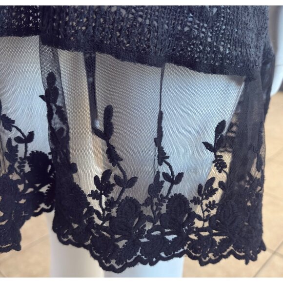 Open Knit Whimsigoth Cardigan Sweater Has Lace Sheer Mesh Bottom Floral Design - Picture 3 of 5